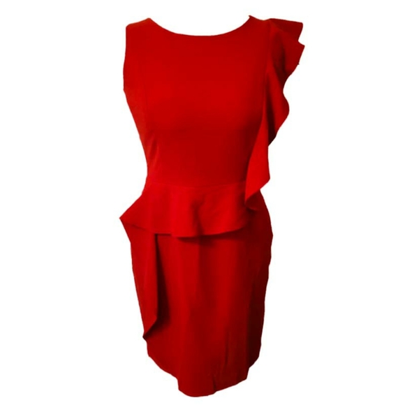 Calvin Klein Dresses & Skirts - Calvin Klein Red Asymmetrical Ruffle Dress